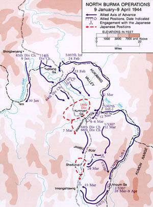 North Burma Operations - 9 January-9 April 1944 (map)