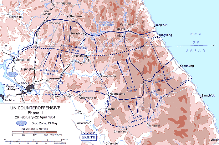 Map: UN Counteroffensive Phase II 20 February-22  April 1951