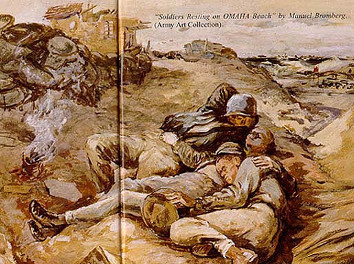 Painting, Soldiers Resting on OMAHA Beach, by Manuel Bromberg.
