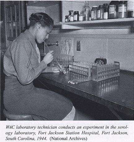 WAC laboratory technician conducts an experiment in the serology laboratory.