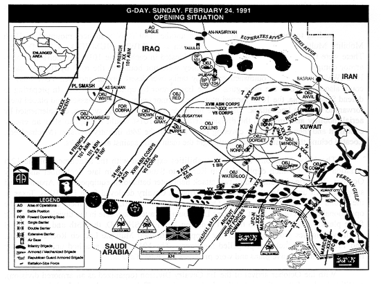 Map, G-Day, Sunday 24 Feb 91 - Opening Situation