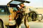 SSG James L. Leach, detector dog handler from the 118th Military Police Company, and bomb detector dog Jupiter