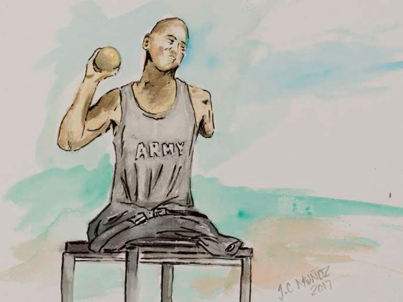 An Army artist drawing/painting.