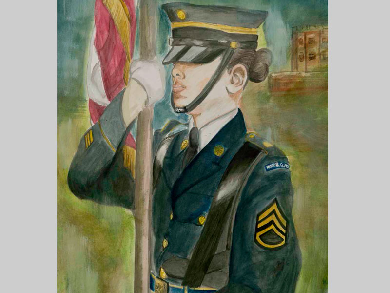 An Army artist drawing/painting.