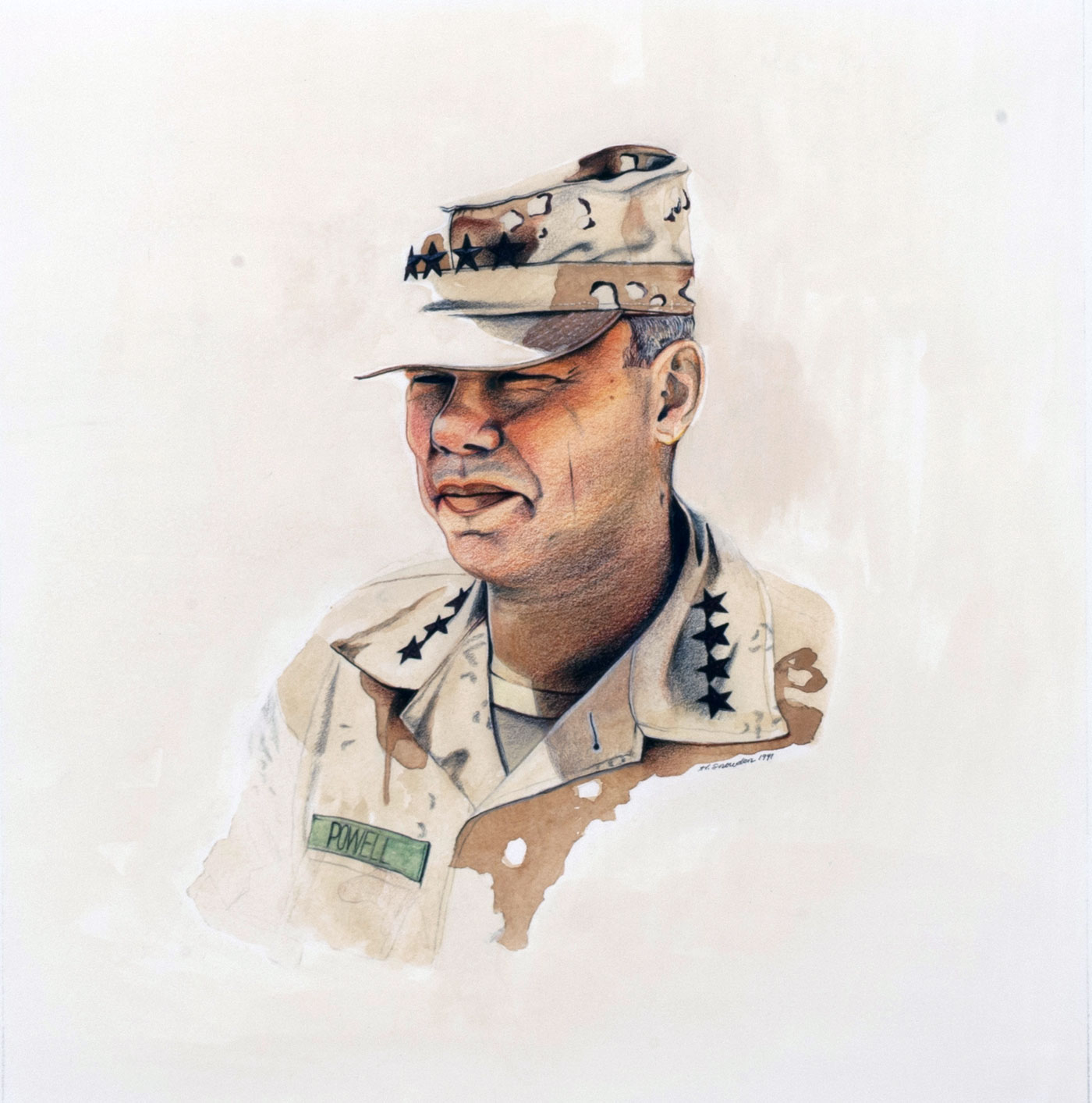 An Army artist drawing/painting of a US Army general.