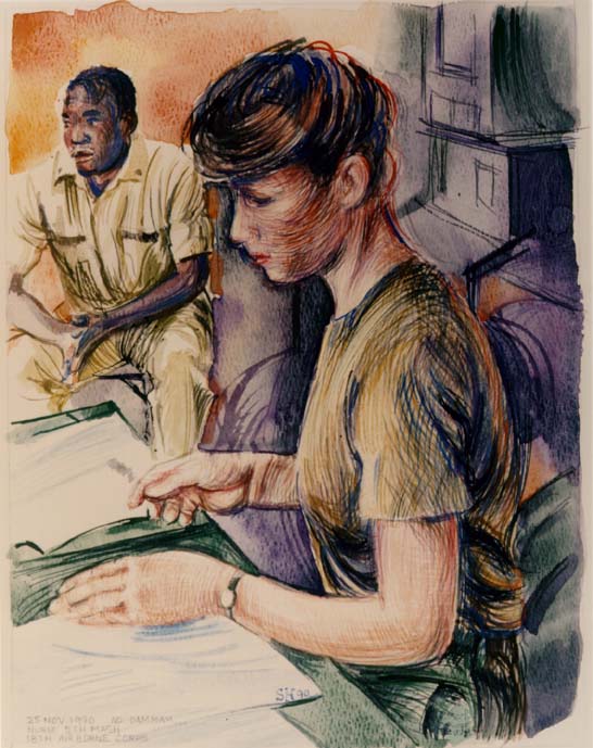 An Army artist's drawing/painting of a US Army nurse.