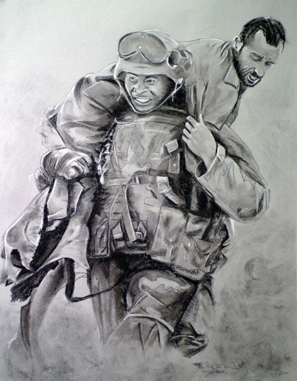 Brothers in Arms - Iraq 2006 - 18'x24' Charcoal