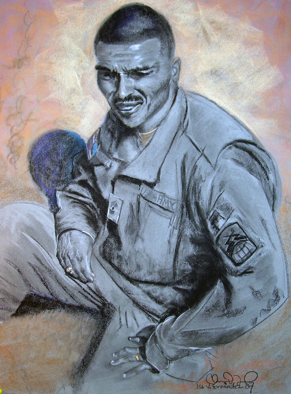 1 SG Vic Fernandez - Kuwait - (MDW Training) 2006 - 18'x24' Charcoal and Pastel