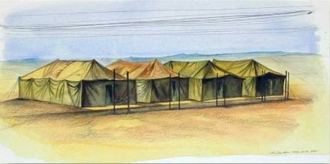 First Tents 24 x 18, watercolor/color pencil