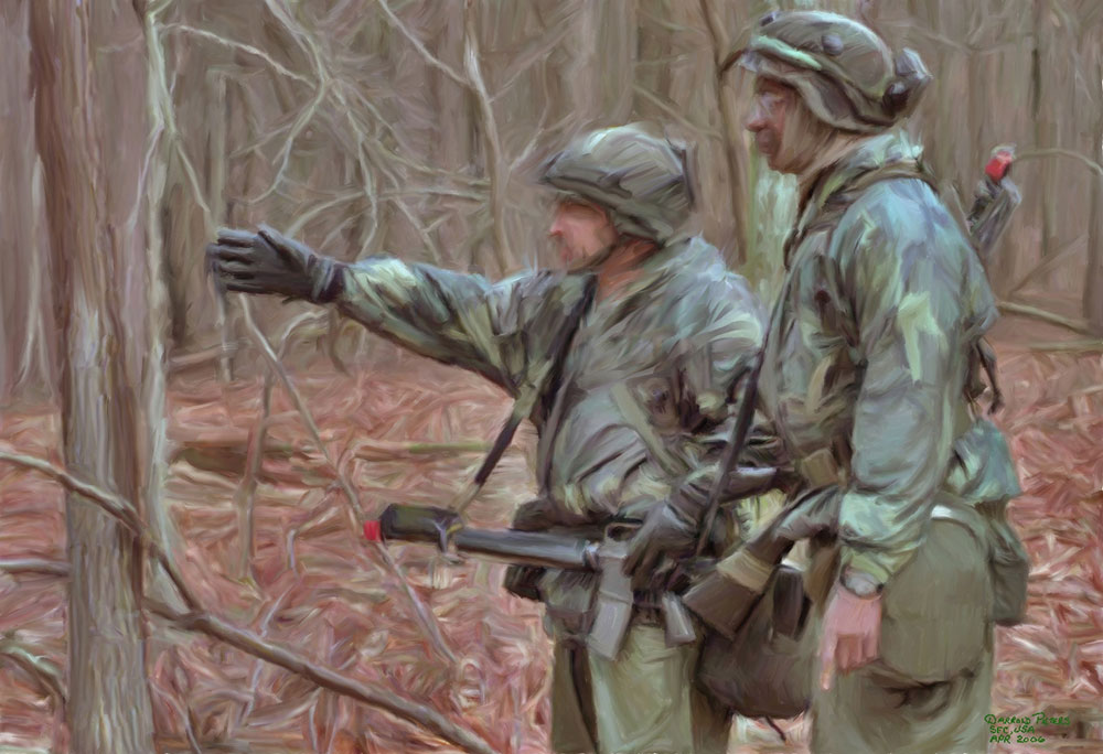 An Army artist drawing/painting.