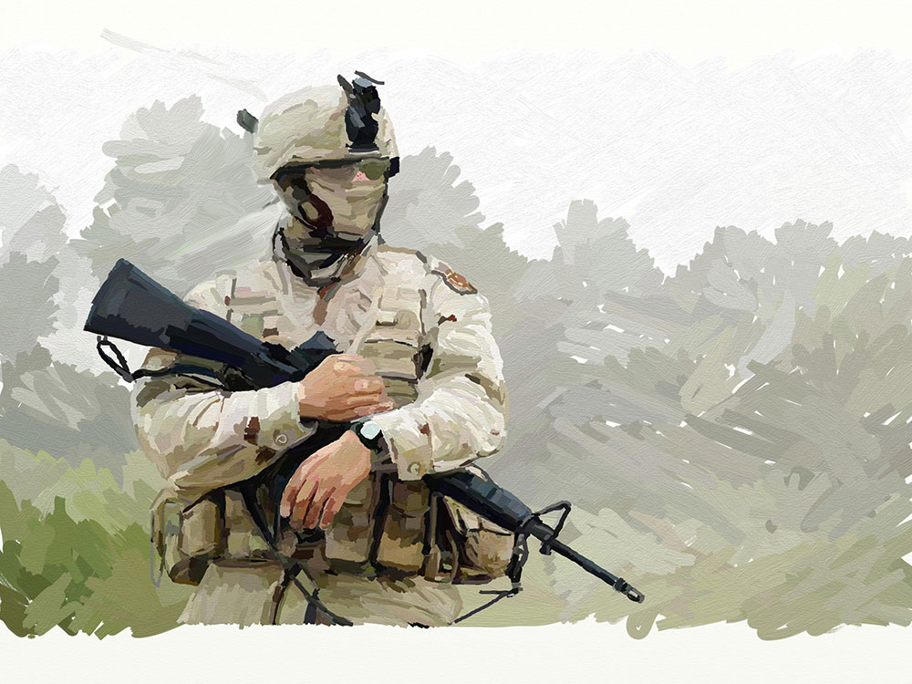 An Army artist drawing/painting.