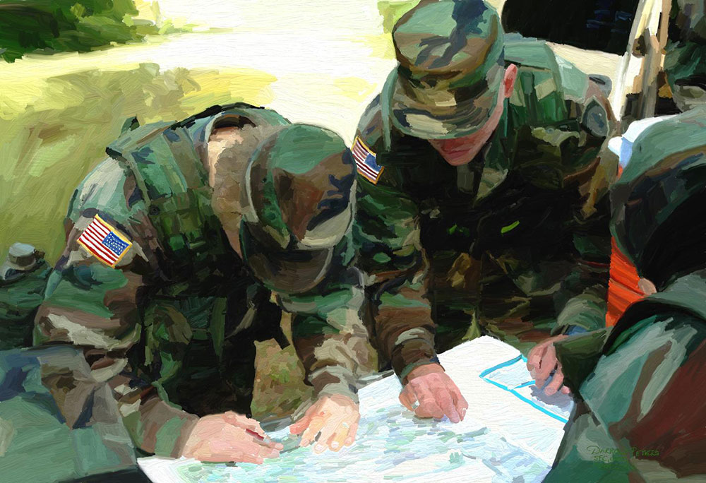 An Army artist drawing/painting.