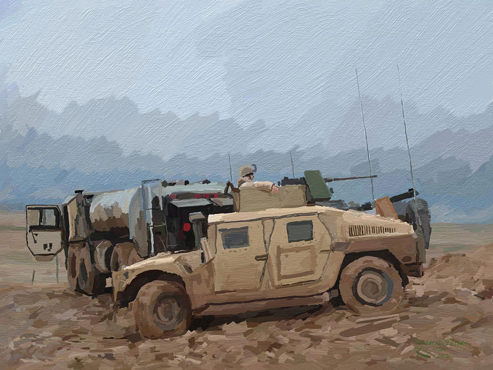 An Army artist drawing/painting.