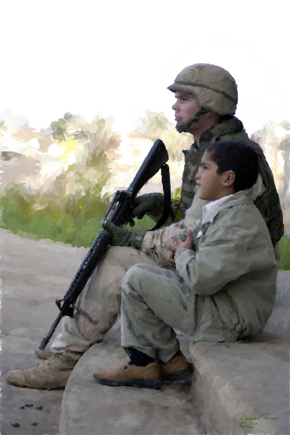 An Army artist drawing/painting.