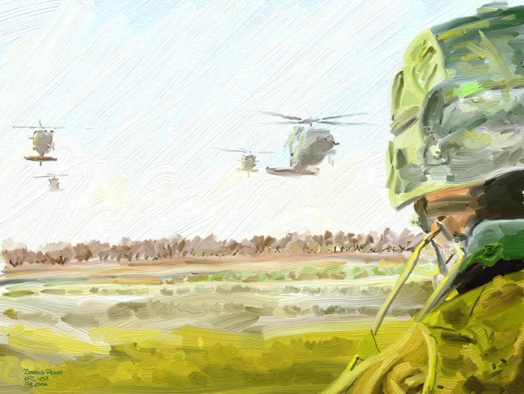 An Army artist drawing/painting.