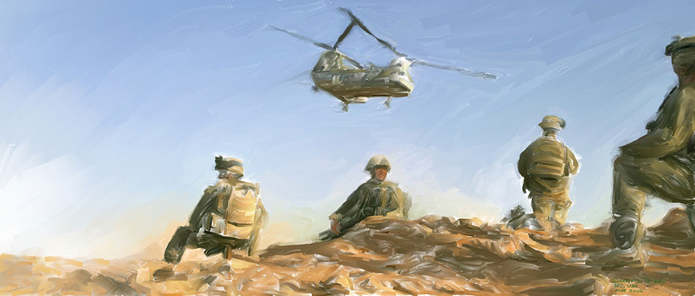 An Army artist drawing/painting.