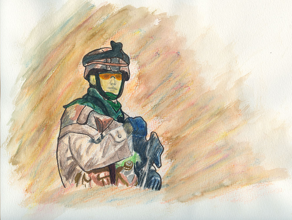 An Army artist drawing/painting.