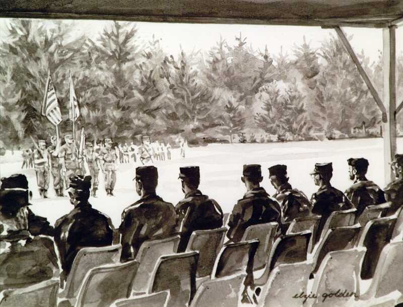 8th Regiment Graduation - Cadets, Cadre, and Other Officers - Ink wash on paper, 1990