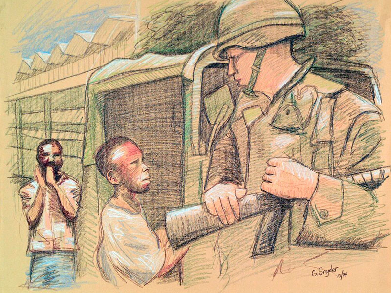 Soldier Talking To Haitian Youth painting