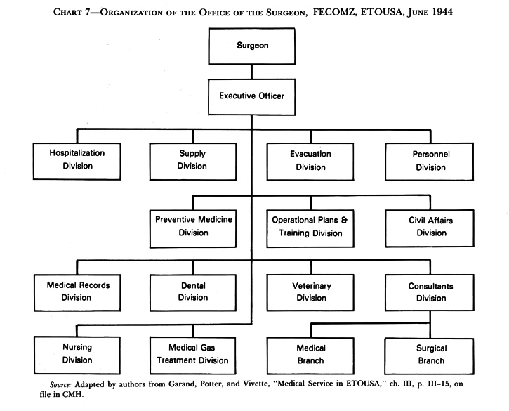 Chart:  Chart 7-Organization of the Office of the Surgeon, FECOMZ, ETOUSA, June 1944