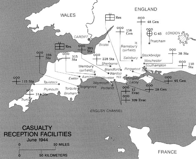 Map:  Casualty Reception Facilities, June 1944