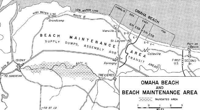 Map:  Omaha Beach and Beach Maintenance Area